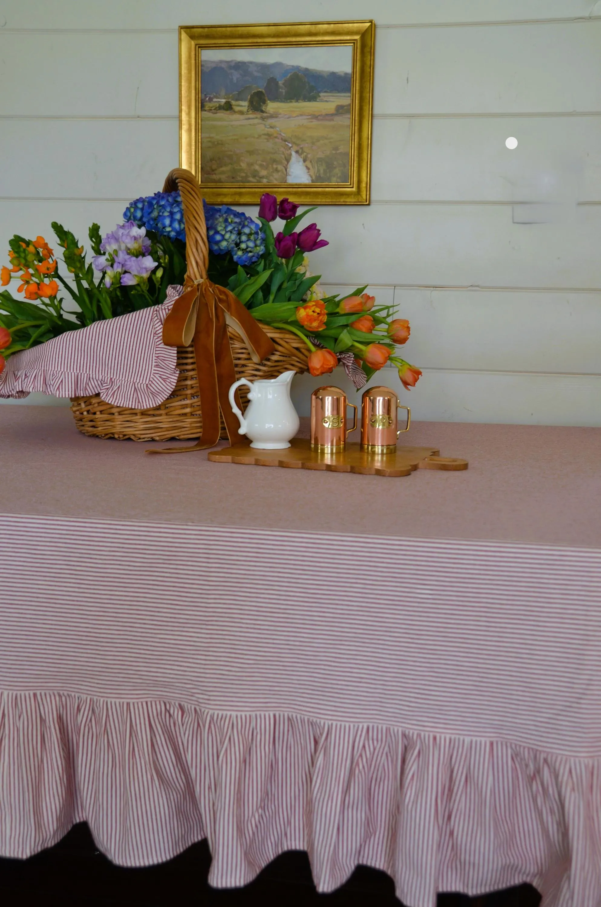 Heritage Ticking Ruffled Tablecloth