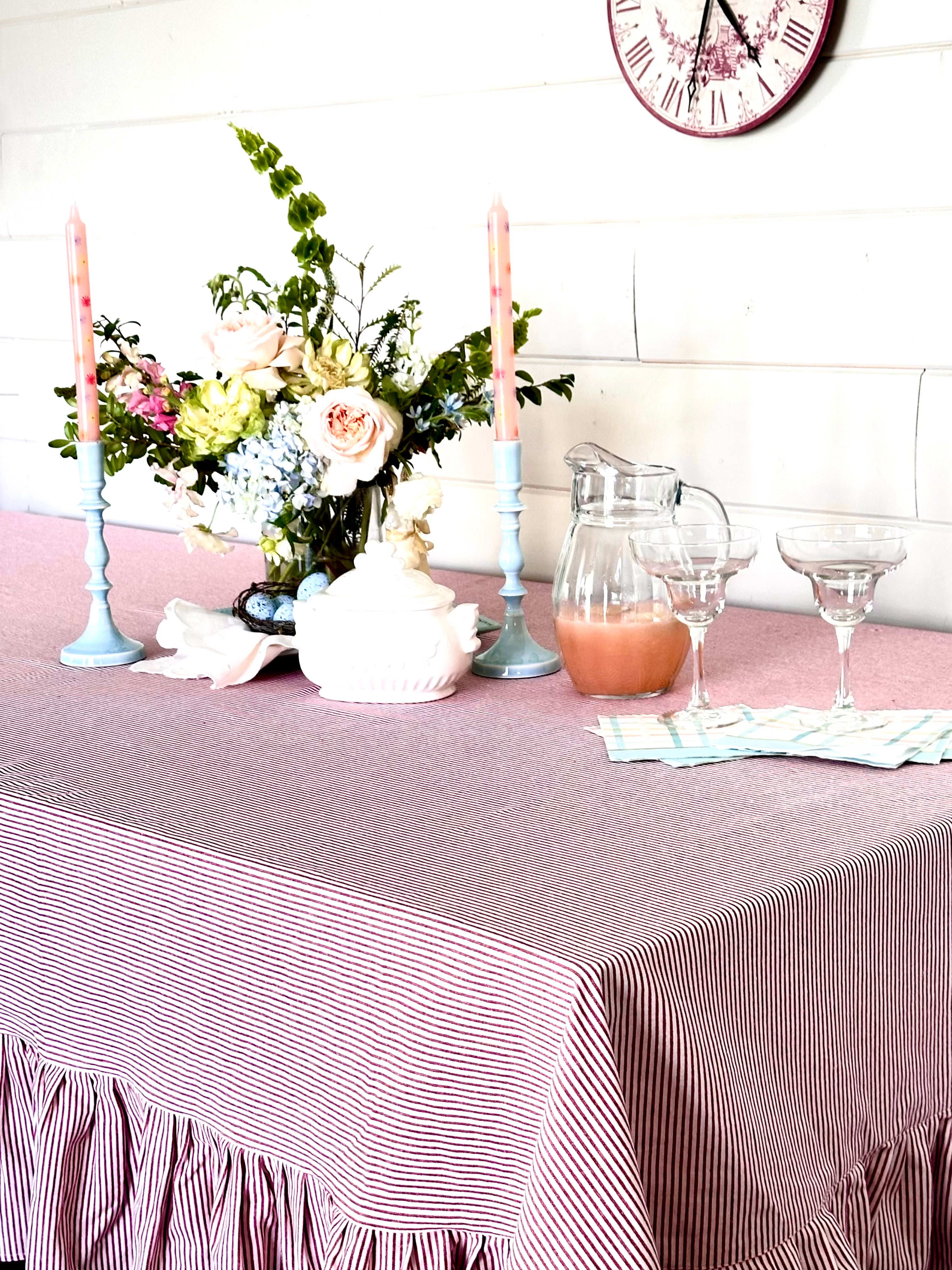 Heritage Ticking Ruffled Tablecloth