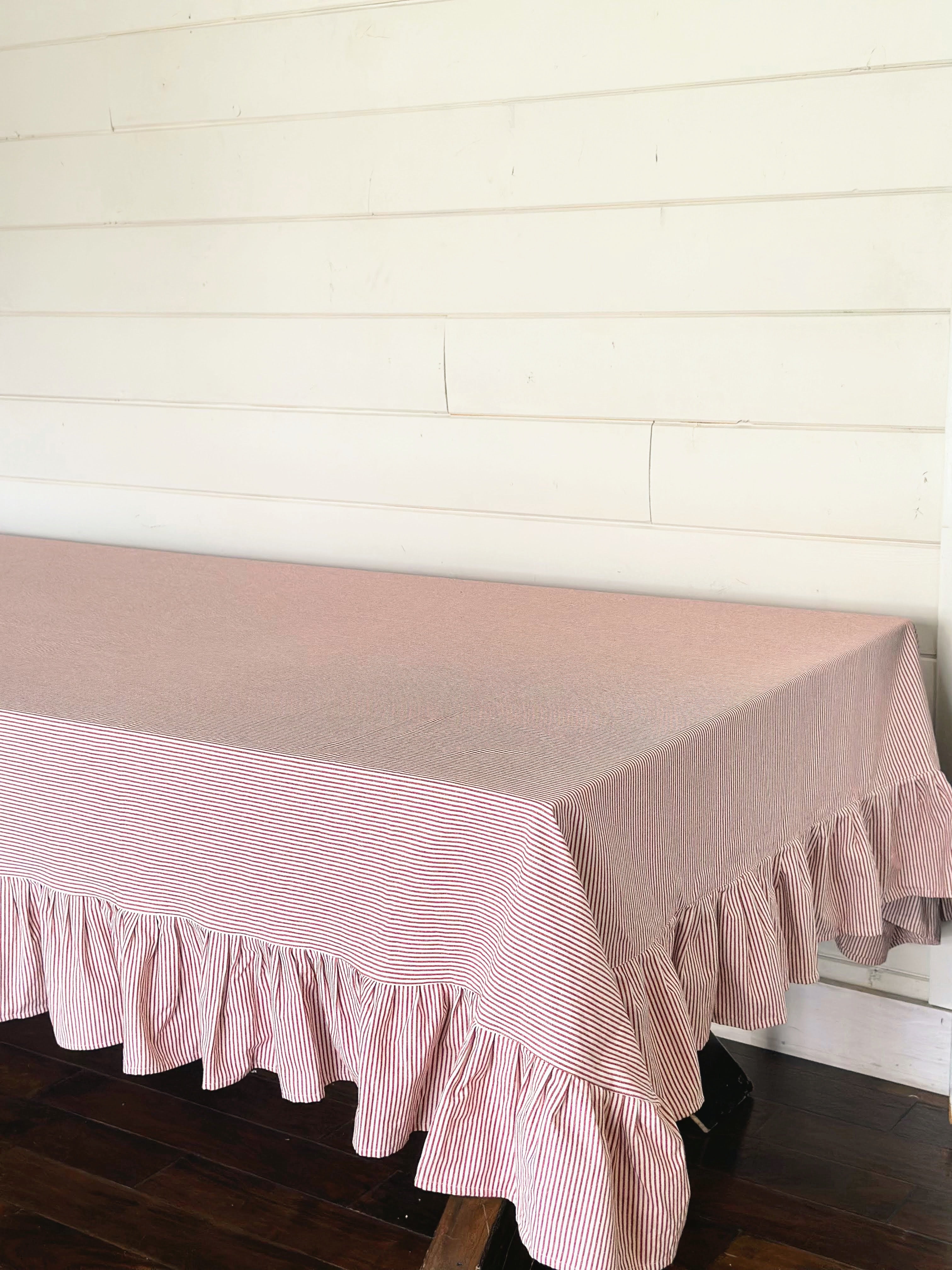 Heritage Ticking Ruffled Tablecloth
