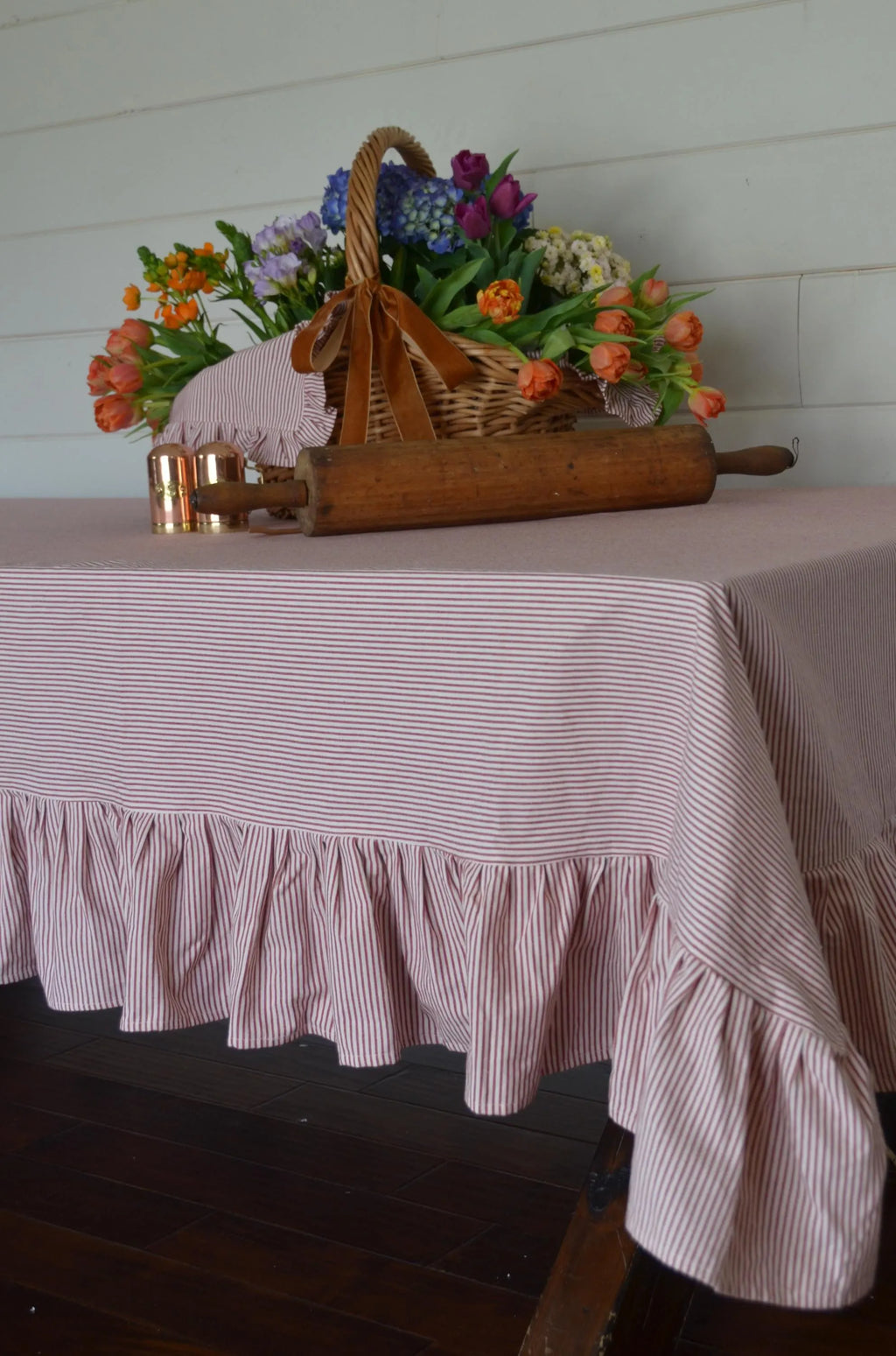 Heritage Ticking Ruffled Tablecloth